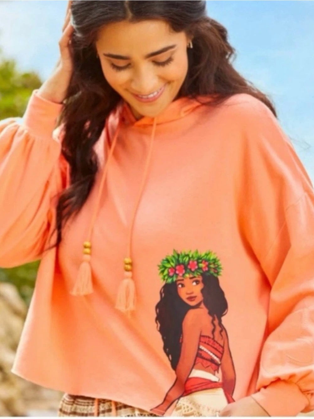 Disney Peach Hoodie with Tropical Girl Graphic